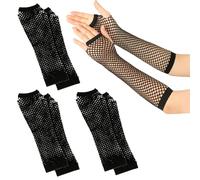 FUIPVGI 3 Paires Gants Résille Longs, Gants Résille Néon Femmes Mitaines Sans Doigts Longs, Gants en Maille pour Femme, Gants Filet Long, Résilles Mitaines, Années 80 Rétro Fête Disco Mascarade (Noir)