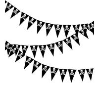 FUIPVGI 3 Pièces/13.5M Guirlande de Fanions Pirate Drapeaux Jolly Roger Forme de Crâne et Os Croisés pour Fêtes de Pirates, Halloween et Horreur (Noir) (Noir)