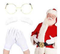 FUIPVGI 3 Pièces accessoires de Costume de Père Noël, Ensemble de PÈRE NOËL, Lunette Pere Noel, Gants, Sourcils, Accessoires de Fête de Noël, Accessoire de déguisement pour Adultes (Blanc)