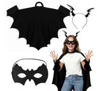 FUIPVGI 3 Pièces Ailes de Chauve-Souris Cape Noir Adulte Unisexe, Comprend Cape Chauve-souris, Masque, Bandeau,Déguisement Chauve Souris Femme Déguisement Vampire Halloween Costume Chauve Souris(Noir)