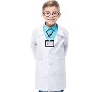 FUIPVGI 3 Pièces Blouse Blanche Enfant avec Étiquette Nominative Lunettes, Blouse Chimie Blouse Laboratoire Enfant, Costumes Docteur Scientifiques pour Garçons Filles pour Cosplay (White, L)