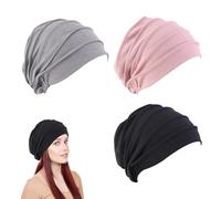 FUIPVGI 3 Pièces Bonnet de Nuit Homme Femme, Souples en Coton, Classique, Skull Cap pour Sport, Couchage Léger, Hip-hop Hiver (3 Couleurs, Taille Unique)