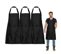 FUIPVGI 3 Pièces Chef Tabliers, Tablier de cuisine, Noir Tablier avec 2 Poches, Tablier de Barbecue pour Homme Femme pour Cuisine, Barbecue, Jardinage, Café, Restaurant (Noir)