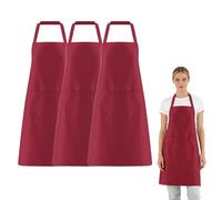 FUIPVGI 3 Pièces Chef Tabliers, Tablier de cuisine, Personnalisé Tablier avec 2 Poches, Tablier de Barbecue pour Homme Femme pour Cuisine, Barbecue, Jardinage, Café, Restaurant (Vin Rouge) (Vin Rouge)