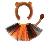 FUIPVGI 3 Pièces Costume de Lion,Oreilles de Lion,Bandeau Queue Jupe Tutu Kit de Costume Fantaisie Animal,Deguisement Lion Lion Accessoires de Costume pour Enfants pour Halloween (Orange)