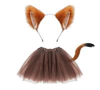 FUIPVGI 3 Pièces Costume de Renard Inclus Fausses Oreilles de Renard Bandeau Queue de Renard Tutu Jupe Ensemble pour Adultes Enfants Déguisement Renard Cosplay Halloween Costume (marron)