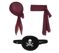 FUIPVGI 3 Pièces Ensemble d'accessoires de Pirate,Médiéval de la Renaissance Rouge Vin,Cache Oeil Pirate,Accessoires de Costume de Pirate pour Femmes et Hommes Fête de Pirate Halloween(3 PCS)
