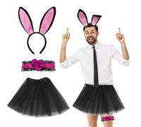 FUIPVGI 3 Pièces Hommes JGA Costume Deguisement evg Homme, JGA Accessoires Déco Hommes, Bandeau Oreilles de Lapin, Tutu pour Jarretelles de Marié, Homme Accessoires Déguisement Mariée (Noir)
