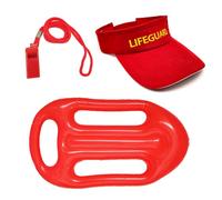 FUIPVGI 3 Pièces Lifeguard Kit Ensemble de Costume Chapeau de sauveteur Ajustable, Inflatable Drifting et Sifflet, Accessoires de Costume de Sauvetage Chapeaux de Soleil Chapeau de Sauveteur (Rouge)