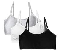 FUIPVGI 3 Pièces Soutien-Gorge d'entraînement sans Couture pour Filles avec Réglable Haut à Bretelles et Coussinets Fixes, Doux Coton Brassiere sans Armature pour Fille 10 à 16 Ans (Noir,Blanc,Gris