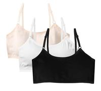 FUIPVGI 3 Pièces Soutien-Gorge d'entraînement sans Couture pour Filles avec Réglable Haut à Bretelles et Coussinets Fixes Doux Coton Brassiere sans Armature pour Fille 10 à 16 Ans