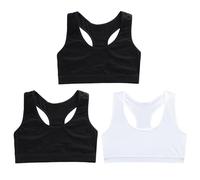 FUIPVGI 3 Pièces Soutiens-Gorge Fille Brassières Soutiens-Gorge de Sport Fille en Coton, Bra Gilet sous-vêtements Bustier Filles, Brassières pour Filles sous-vêtements 8 à 14 Ans (2Noir, 1Blanc)
