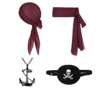 FUIPVGI 4 Pièces Accessoires de Costume de Pirate,Médiéval de la Renaissance Ensemble d'accessoires de Pirate,Bandana et Ceinture de Pirate pour Cache-œil pour Carnaval Halloween Fête (Vin Rouge)