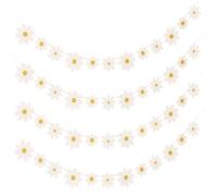 FUIPVGI 4 Pièces Bannières Marguerites Bannières Bohèmes Guirlande Daisy en Forme de Marguerites Jolies Décorations Fête Marguerites aux Fêtes de Filles, aux Pique-Niques, aux Baby Showers (Blanc)