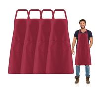 FUIPVGI 4 Pièces Chef Tabliers Tablier de cuisine, Personnalisé Tablier avec 2 Poches, Tablier de Barbecue pour Homme Femme pour Cuisine, Barbecue, Jardinage, Café, Restaurant (Vin Rouge) (Vin Rouge)