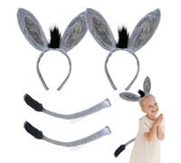 FUIPVGI 4 Pièces Costume de Âne, Âne Ensemble déguisement d'animal, Ensemble Habillage Animaux, Animaux Oreilles et Queue d'Âne Ensemble, pour Cosplay Halloween Carnaval Thème Fête (Gris)