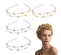 FUIPVGI 4 Pièces Couronnes et Bandeau Étoile - Bandeaux de Mariée avec Strass, Métal, Tiare de Mariage pour Femme (Or, Argent, Taille Unique)
