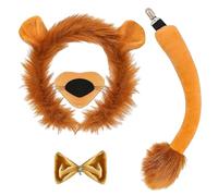 FUIPVGI 4 Pièces de Costume de Lion,Oreilles de Lion Bandeau Queue Nez Nœud Papillon,Kit d'accessoires de Costume de Lion, Accessoires de Cosplay d'animaux pour Enfants et Adultes Halloween(Orange)
