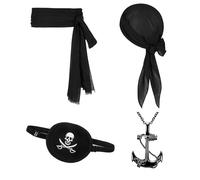 FUIPVGI 4 Pièces Deguisement Pirate,Ceinture et Bandana de Pirate,Costume de Capitaine de la Renaissance,Cache Oeil Pirate,Accessoires de Pirate pour Fête de Pirate d'Halloween Enfants Adultes (Noir)