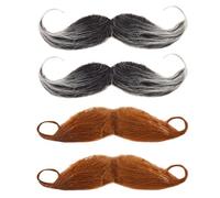 FUIPVGI 4 Pièces Fausses Barbes, Fausses Moustaches Autocollantes Bouclées pour Déguisement, Faux Poils du Visage, Moustache de Vieil Homme, pour Mascarade d'halloween, Fête de Noël (Marron, Noir)