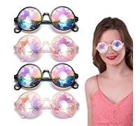 FUIPVGI 4 Pièces Lunette Drole, 3D Lunette Disco à Effets Spéciaux, Lunettes Diffraction Lumière Coeurs 3D, Lunette Hippie Drôle Accessoire Carnaval Bar Fête pour Femme Homme (Noir, Rose)