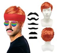 FUIPVGI 4 pieces Perruque pour Homme Courte Perruque pour Homme Perruque Orange Perruque Déguisement Perruque Punk Rock Halloween Cosplay Costume de Fête Quotidien(Orange)