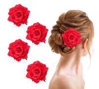FUIPVGI 4 Pièces Pince Cheveux Fleur, Roses Rouges Épingles Cheveux Broche Fleur Accessoires, Fasciner Barrette Chapeaux Floral pour Carnaval Mariage Danseuse De Flamenco Femmes et Filles (Rouge)