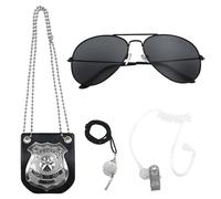 FUIPVGI 4 Pièces Police Equipement Accessoires Enfant Insigne de Police, Police Accessoire Ensemble de Jeu de Rôle pour Enfants, Police Costume Accessoires Vetement Fête Halloween (Argent)