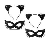 FUIPVGI 4 Pièces Serre Tete Oreille de Chat Serre-têtes avec Oreilles de Chat à Paillettes Woman Masque Serre-Tête Chat Masque de Chat Halloween pour Carnaval Soirée Fête (Noir)