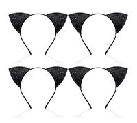 FUIPVGI 4 Pièces Serre Tête Oreilles de Chat, Oreilles de Chat Bandeau Paillettes, Brillantes Noires accessoire de cheveux, pour fille et femme, pour Carnaval, Cosplay, Fête de Noël (Noir)