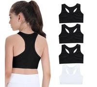 FUIPVGI 4 Pièces Soutiens-Gorge Fille, Brassières Soutiens-Gorge de Sport Fille en Coton, Bra Gilet sous-vêtements Bustier Fille, Brassières pour Fille sous-vêtements 8 à 14 Ans (3Noir, 1Blanc)