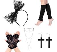 FUIPVGI 5 pièces accessoires pour dames des années 80 accessoires de déguisement, accessoires vintage des années 80, bandeau en dentelle,fête rétro des années 80 pour fête de carnaval (noir)