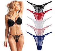 FUIPVGI 5 Pièces String Femme, Culotte Dentelle Sexy Chic, Couture Respirant Slip (FR/ES, Alpha/Lettres, Taille Unique, Normale, 5 Couleurs)