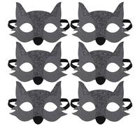 FUIPVGI 6 Pièces Masque de Loup Gris Enfants Moitié Masque Feutre pour Déguisement Cosplay, Carnaval, Fête d'Anniversaire (Gris)