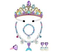 FUIPVGI 6 Pièces Parure de Bijoux Filles Sirène Kits Parure de Bijoux en Forme de Queue de Sirène, Boucles D'oreilles Couronne, Colliers, Bracelets, pour Halloween Carnaval Anniversaire (6 Pcs)