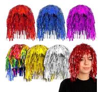 FUIPVGI 6 Pièces Tinsel Wig, Perruque Disco Paillettes, Perruque Métallique Brillant Dames,Coloré Guirlande Perruque, Couleur Perruques Déguisement Adulte pour Noël Halloween Cosplay (Multicolore)