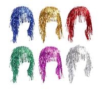 FUIPVGI 6 Pièces Tinsel Wig, Perruque Métallique Brillant Dames, Coloré Guirlande Perruque, Couleur Perruques Déguisement Adulte pour Noël Halloween et Soirée Célibataire Cosplay (Multicolore)