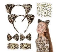 FUIPVGI 8 Pièces Deguisement Leopard,Deguisement Chat Fille costume d'animal, Costume Imprimé Léopard Déguisement Costume d'animal, pour Halloween Cosplay Fête de Carnaval(Brun)