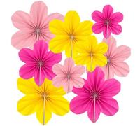 FUIPVGI 9 Pièces Rosace Papier Decoration Fleurs en Papier Décorations Murales Éventails en Papier Rosace à Suspendre Décoration Évantail en Forme de Fleur Décoration Bébé Baptême (Polychrome)
