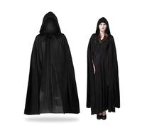 FUIPVGI Cape à Capuchon,Cape Noire à Capuche pour Halloween,Cape Sorcier, Déguisement Vampire Cape à Capuche Adulte Unisexe Halloween Cosplay Costume Bal Masqué (Noir) (Noir, 59")