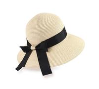 FUIPVGI Chapeau de paille à large bord pour femme - Protection UV - Pliable - Nœud - Chapeau de soleil pour femme - Casquette d'été pour la plage et les activités de plein air, beige, L