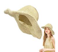 FUIPVGI Chapeau de Paille de Femmes Plage Bonnet de Soleil, Chapeau de Paille Pliable à Large Bord, Grande Plage Chapeau Anti-UV pour Voyage Décoration Décoration Vacances D'été (Beige)