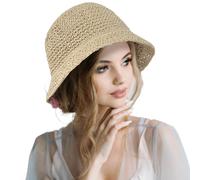 FUIPVGI Chapeau de pêche pour Femme - Couvre-Chef bob Pliable - Chapeau de Soleil - Couvre-Chef de Plage tricoté à la Main pour Femmes et Filles Blanc Taille Unique