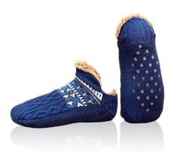 FUIPVGI Chausson Chaussette Homme Femme, Chaussettes Tricotées épaisses Doublées de Polaire, Chaussettes Chaudes Antidérapantes, Chaussettes D'hiver Moelleuses pour Maison de Lit au Sol (Bleu marine)