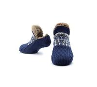 FUIPVGI Chausson Chaussette Homme Femme Chaussettes Tricotées épaisses Doublées de Polaire, Chaussettes Chaudes Antidérapantes, Chaussettes D'hiver Moelleuses pour Maison de Lit au Sol (Bleu marine)