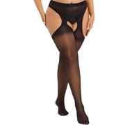 FUIPVGI Collant Ouvert Femme, Bas pour porte-jarretelles Grande Taille collant ouvert, collant porte-jarretelles incorporé, 15 Den Bas Pour Porte-Jarretelles Trou Entrejambe, Grandes Tailles (Noir)