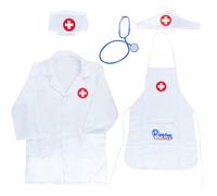 FUIPVGI Costume de médecin 5 pièces pour enfants - Tenue de médecin pour filles et garçons, manteau d'infirmière avec capuchon et stéthoscope en plastique pour jeux de rôle, Halloween, cosplay, fête