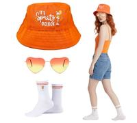 FUIPVGI Ensemble de 3 pièces avec chapeau cloche et chaussettes en forme de cœur, chapeau de fête orange vintage pour carnaval, Orange, 5-6
