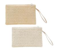 FUIPVGI Lot de 2 sacs à main en paille pour femme - Avec fermeture éclair - Style bohème - Pour femme et fille. 2 pièces., 24 * 16 * 2