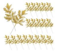 FUIPVGI Lot de 20 décorations dorées pour arbre de Noël, feuillage pailleté pour arbre de Noël, feuilles artificielles de Noël pour couronnes de Noël, décorations de fête et de mariage (doré)